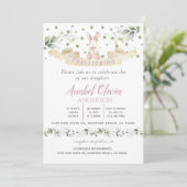 Bunn Rose Floral Verdure Baptême Girl Invitation (Debout devant)