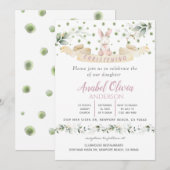 Bunn Rose Floral Verdure Baptême Girl Invitation (Devant / Derrière)