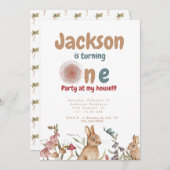 Bunnies Baby 1e verjaardagsfeest II Kaart (Voorkant / Achterkant)