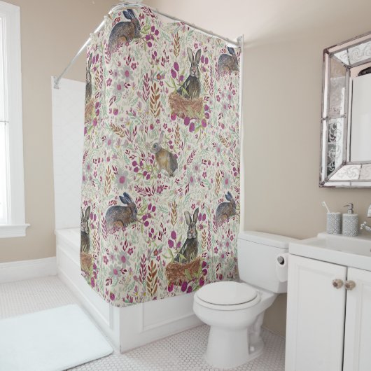 Bunnies Bessen Baskets Summer Meadows Douchegordijn (In situ)