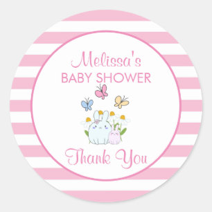 Bunnies, Butterflies & Daisies Baby Shower Thanks Ronde Sticker