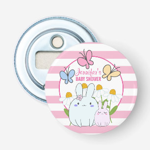 Bunnies, Butterflies en Daisies Baby shower Button Flesopener