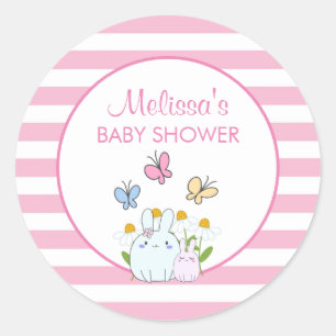 Bunnies, Butterflies en Daisies Baby shower Ronde Sticker