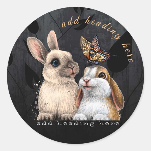 Bunnies & Butterfly Round Sticker (Voorkant)