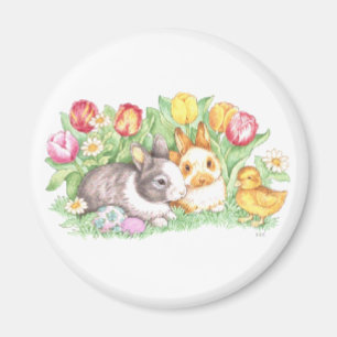 Bunnies & Chick, paasbunny Magnet Magneet