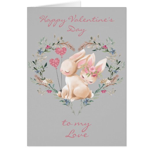 Bunnies de coeur floral en amour Saint Valentin (Devant)