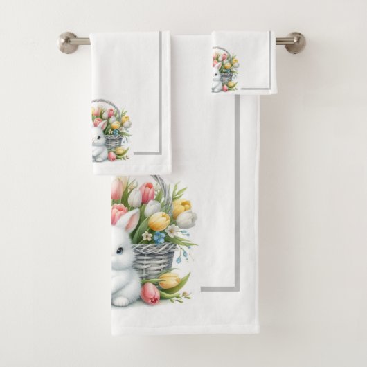 Bunnies de Pâques avec panier et tulipes (En situation)