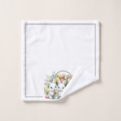 Bunnies de Pâques avec panier et tulipes (Gant de toilette)