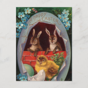 Bunnies de Pâques et carte postale Vintage