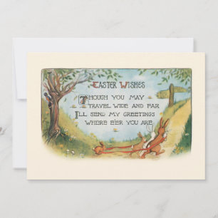 Bunnies die op de markt gaan met paaswas Feestdagenkaart