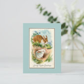  Bunnies die van het Pasblauw Briefkaart houden (Staand voorkant)