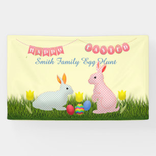 Bunnies, eieren, tulpen en Happy Easter Bunting Spandoek