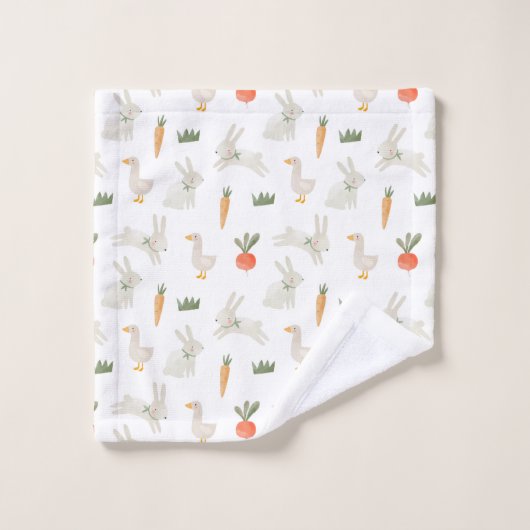 Bunnies en eenden op het Boerderij Pattern Bad Handdoek (Wasdoekje)