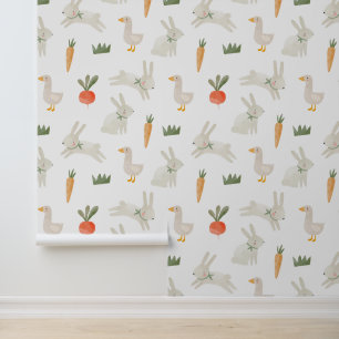 Bunnies en eenden op het Boerderij Pattern Behang