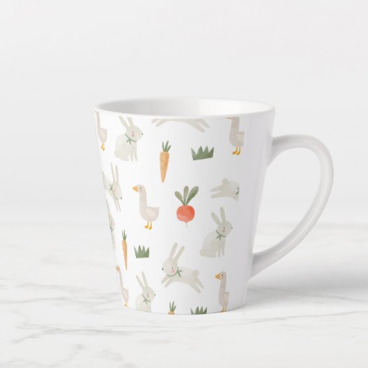 Bunnies en eenden op het Boerderij Pattern Latte Mok (Rechts)