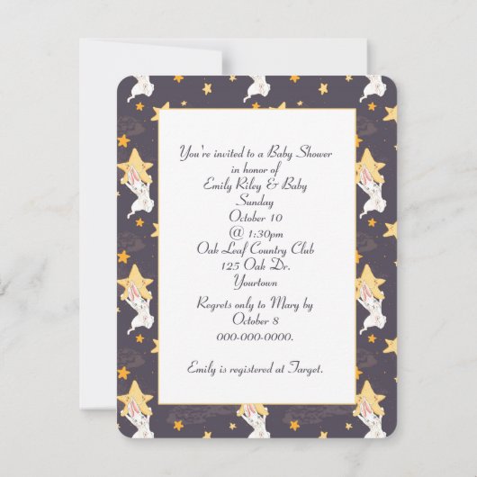 Bunnies en goudsterren op grijs kaart (Achterkant)