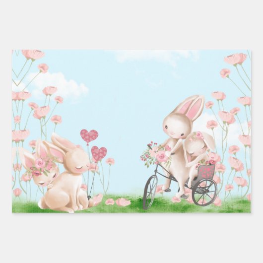 Bunnies en Love Wrapper Papier Plat Set de 3 (Devant 3)