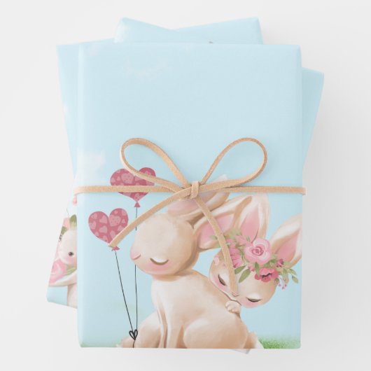 Bunnies en Love Wrapper Papier Plat Set de 3 (En situation)