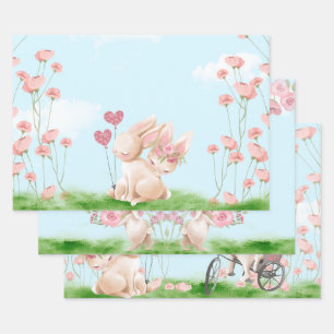 Bunnies en Love Wrapper Papier Plat Set de 3