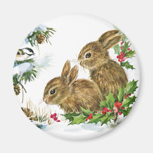 Bunnies en vogels genieten van kerstsneeuw magneet