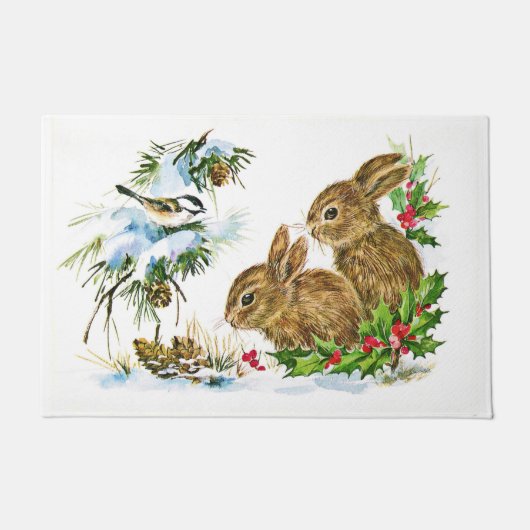Bunnies en vogels genieten van sneeuwdeuren deurmat (Voorkant)