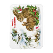 Bunnies en vogels genieten van sneeuwkerkerst magneet (Verticaal)