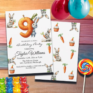Bunnies en wortelen 9e verjaardagsfeest kaart
