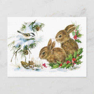 Bunnies et Bird Profitez de la carte postale Neige