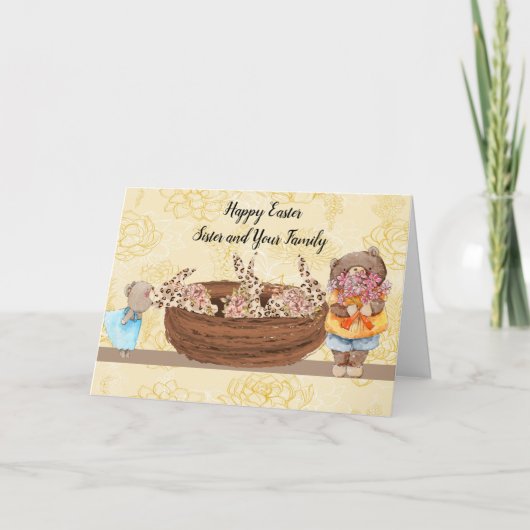 Bunnies et ours de cartes de Pâques pour soeur et (Devant)