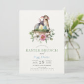 Bunnies Floraux Brunch & Egg Hunt Invitation (Debout devant)
