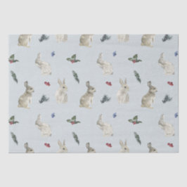 Bunnies, Holly en Berries Blue Tissuepapier