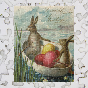  Bunnies in Boat, die van Pasen houden Legpuzzel