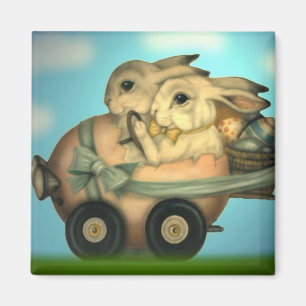 Bunnies in een eierbroodrooster magneet