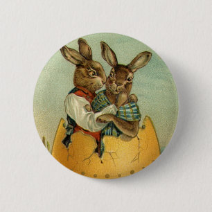 Bunnies in een gouden ei, Victoriaans Pasen Ronde Button 5,7 Cm