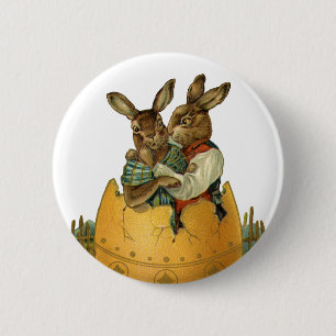 Bunnies in een gouden ei,  Victoriaans Pasen Ronde Button 5,7 Cm