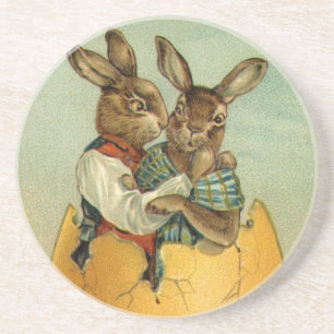 Bunnies in een gouden ei, Victoriaans Pasen Zandsteen Onderzetter