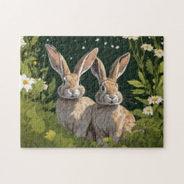 Bunnies in een veld legpuzzel