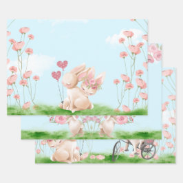 Bunnies in Love Wrapping Paper Flat Sheet Set van