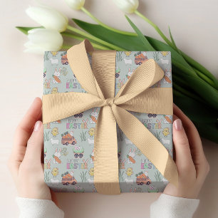 Bunnies met wortelen en kleine paaskippen cadeaupapier