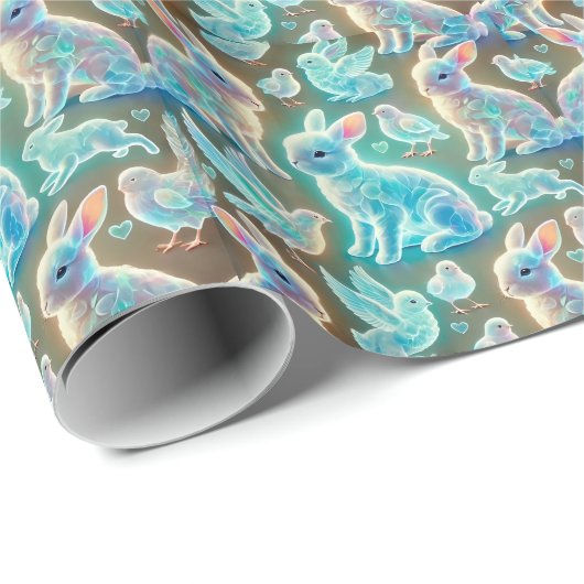 BUNNIES ~ Patroon BLAUW en ZILVER tinten ~ Cadeaupapier (Rol Hoek)