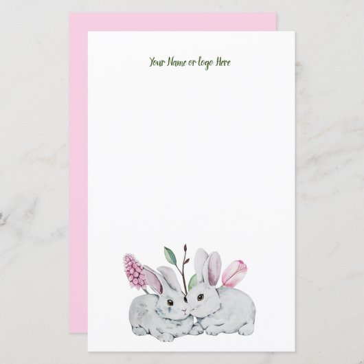 Bunnies Personalized Stationery (Voorkant / Achterkant)