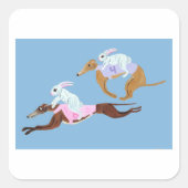 Bunnies riding Greyhounds Vierkante Sticker (Voorkant)