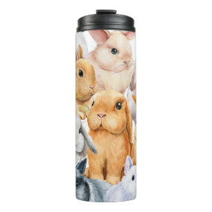 Bunnies Waterverf dierlijke achtergrond Thermosbeker