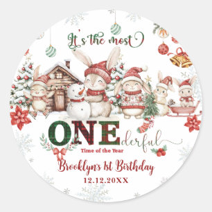 Bunnies Winter ONEderland Kerstmis 1e verjaardag Ronde Sticker