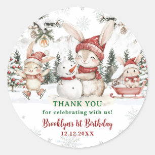 Bunnies Winter ONEderland Kerstmis 1e verjaardag Ronde Sticker