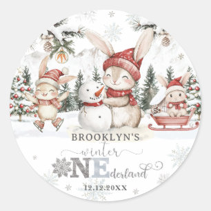Bunnies Winter ONEderland Kerstmis 1e verjaardag Ronde Sticker