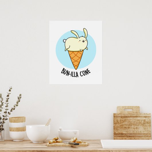 Bunnilla Cone Funny Bunny Vanilla Ice Cream Pun Poster (Keuken)
