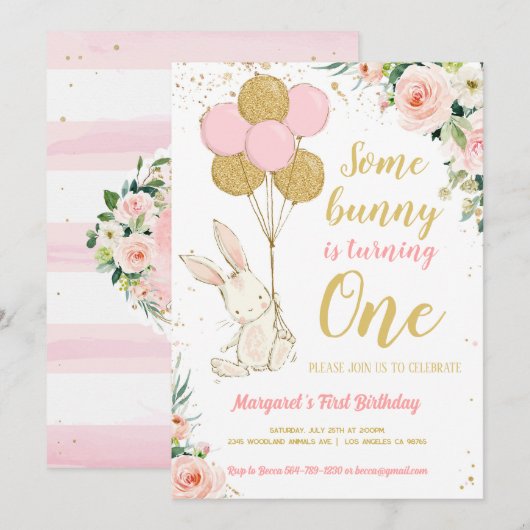 Bunny 1e Verjaardag Kaart (Voorkant / Achterkant)