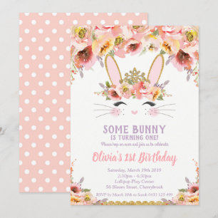 Bunny 1e Verjaardag Uitnodigingen Meisjes Bloemen 
