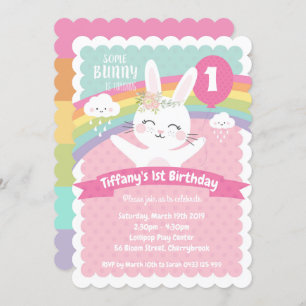 Bunny 1er Anniversaire Invitations Filles